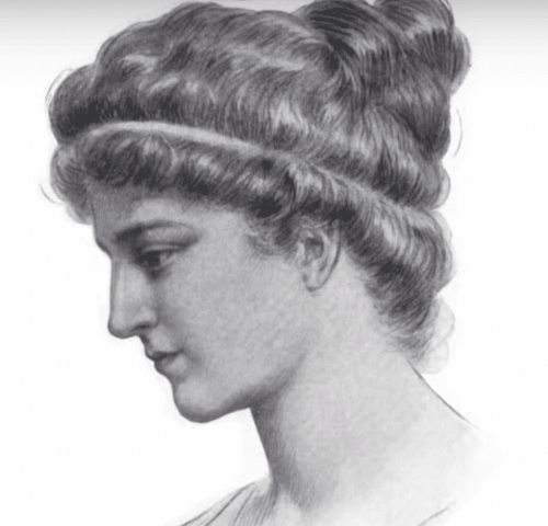 İskenderiyeli Hypatia'nın bir kara kalem çizimi.
