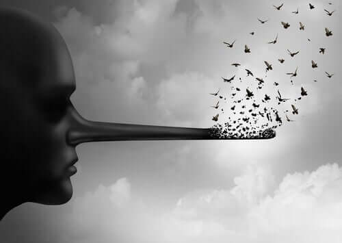 uzun burunlu silüetin burnu kuş sürüsüne dönüşüyor.