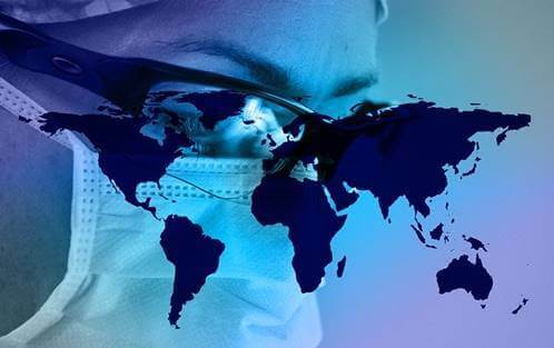 maskeli kafa ve dünya haritası