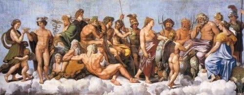 Olimpos tanrılarının resmedildiği bir tablo.