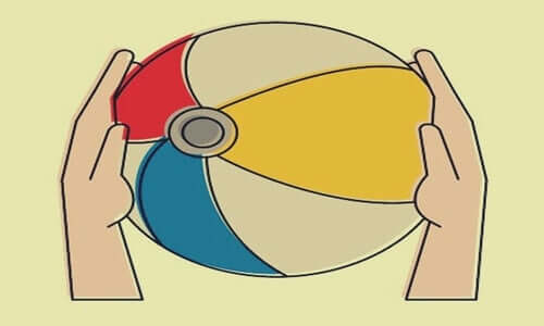 Bir plaj topunu tutan ellerin bir çizimi.