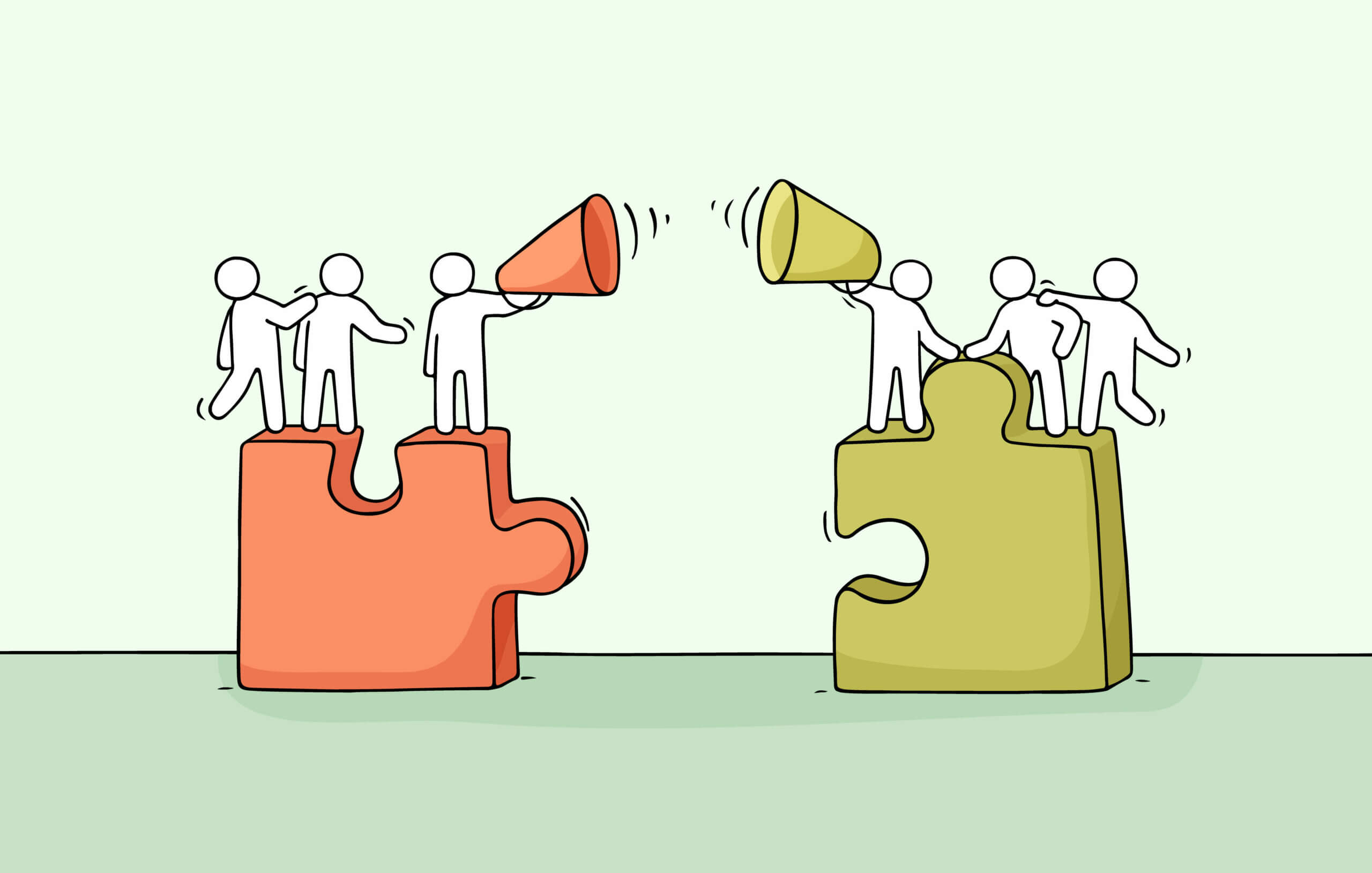 yapboz parçalarından birbirlerine bağıran insanlar